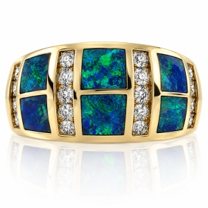 14k Yellow Gold Natural Opal Diamond Ring