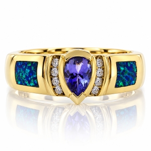High Quality Australian Blue Opal Tanzanite Gold Ring