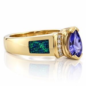 High Quality Australian Blue Opal Tanzanite Gold Ring