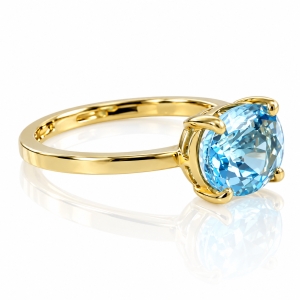 Natural Oval Cut Blue Topaz Engagement 14k Yellow Gold Ring