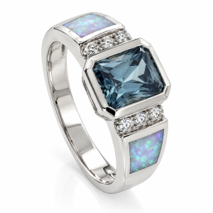 Opal Emerald Cut Alexandrite Silver Ring