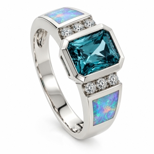 Opal Emerald Cut Alexandrite Silver Ring
