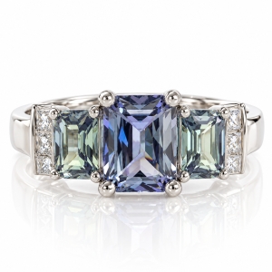 3 Stone Engagement Alexandrite Silver Ring