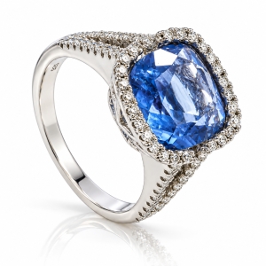 Cushion Cut Alexandrite Micro Pave Setting Silver Ring
