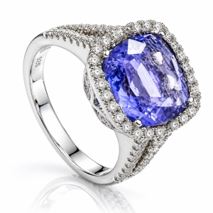 Cushion Cut Alexandrite Micro Pave Setting Silver Ring