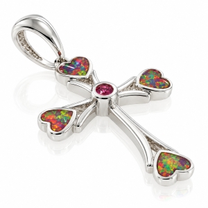 Australian Opal Cross with Pink Sapphire