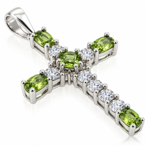 Silver Cross Peridot Pendant