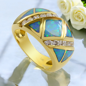 Extremely Beautiful Genuine Australian Opal and Diamond Ring
