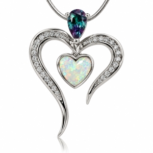 Heart Pendant with Opal and Alexandrite