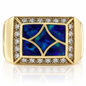 Genuine Opal Ring 0.28 ct tw Diamonds 14K Yellow Gold