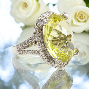 Beautiful Natural Yellow Citrine 14K White Gold Ring