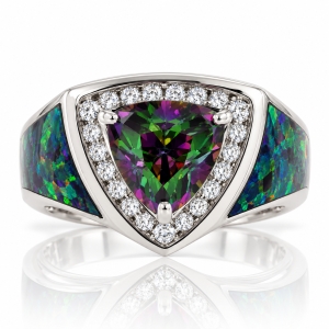 Huge Trillion Cut Mystic Topaz Opal Ring