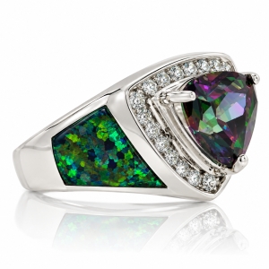 Huge Trillion Cut Mystic Topaz Opal Ring