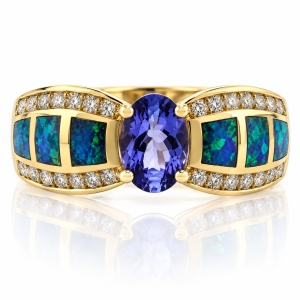Opal with Tanzanite Gold Ring