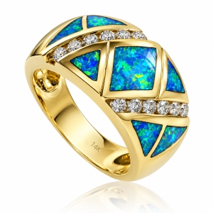 Extremely Beautiful Genuine Australian Opal and Diamond Ring