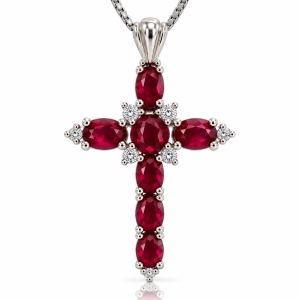 Ruby Cross Sterling Silver Pendant