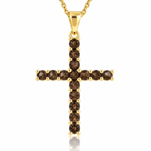 Authentic Smoked Topaz Sterling Silver Cross Pendant