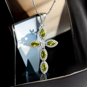 Sterling Silver Cross With Marquise Cut Yellow Alexandrite
