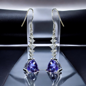 Silver Drop Earrings Trillion Cut Alexandrite