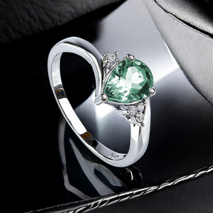 Alexandrite Pear Cut Sterling Silver Ring Blue to Green Color Change