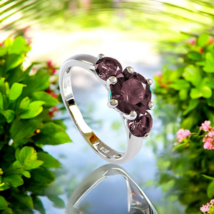 3 Stone Alexandrite (Changing Color Gemstone Purple Pink) Silver Ring