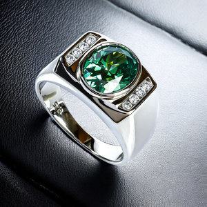 Big Oval Cut Alexandrite Mens Silver Ring