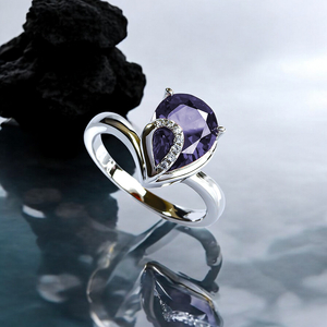 Amethyst Ring Pear Cut Stone Ring