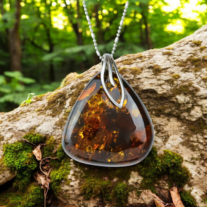 Authentic Amber Silver Pendant Jewelry