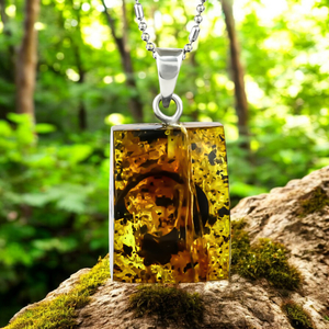100% Natural Amber Silver Pendant 32mm x 14mm