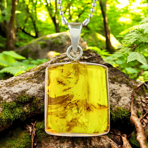 100% Natural Amber With Insect Parts Silver Pendant 25mm x 10mm