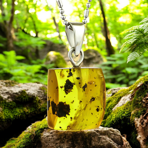 Unique 100% Natural Amber With Insects Silver Pendant 20mm x 11mm
