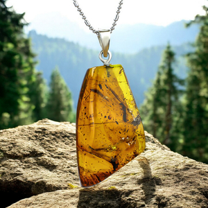 Genuine Amber Silver Pendant From Mexico 40 mm x 19 mm