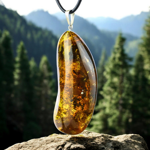 Very Big Genuine Amber Silver Pendant