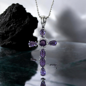 Beautiful Sterling Silver Cross With Amethyst 35 mm x 17 mm