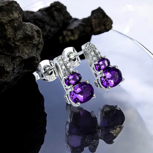 Two Oval Cut Amethyst Silver Earrings