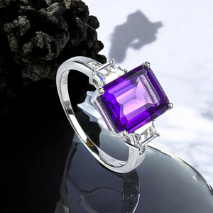 Amethyst Sterling Silver Emerald Cut Ring