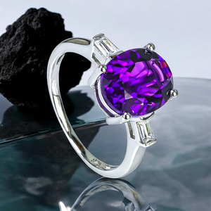 Sterling Silver Amethyst and Cubic Zirconia Ring