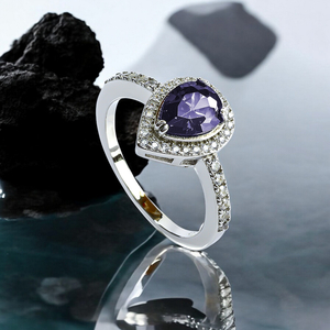 Solitaire Pear Cut Amethyst Ring