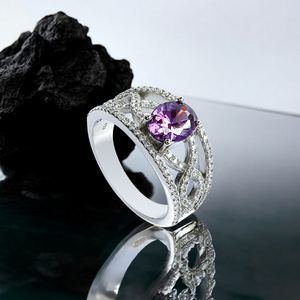 Oval Cut Amethyst and Simulated Diamonds