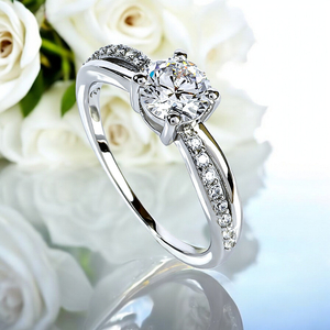 Simulated Diamond Round Cut Silver Ring Solitaire