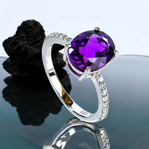 Sterling Silver Amethyst Fashion Ring 10 x 8 mm