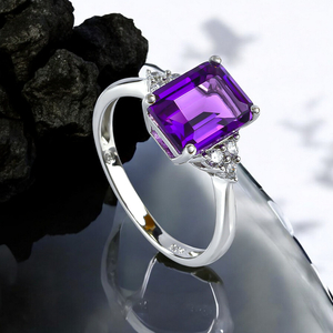 Emerald Cut Amethyst Silver Ring