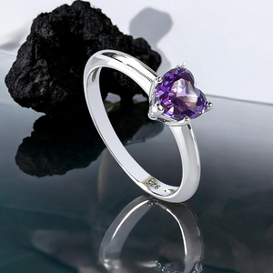 Sterling Silver Heart Shape Cut Amethyst Ring