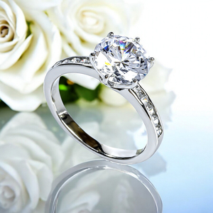 Simulated Diamond Brilliant Cut Silver Ring Solitaire