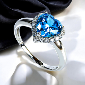 Heart Shape Blue Topaz Silver Ring