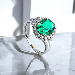 Oval Emerald Silver Ring