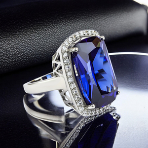 Big Tanzanite Sterling Silver Ring