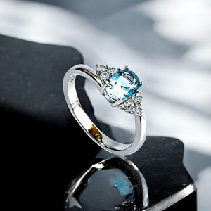 Oval Cut Aquamarine Engagement Silver Ring