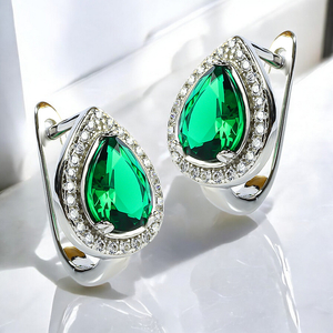 Green Emerald Sterling Silver Set Earrings and Pendant