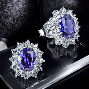 Princess Settings Tanzanite Costume Silver Earrings